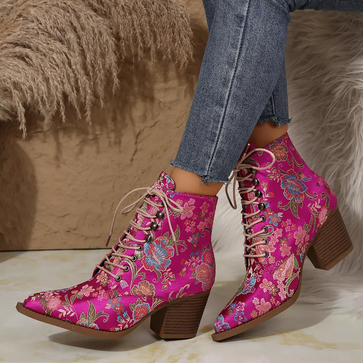 Point Toe Block Heels Boots - Trendsi - Flyclothing LLC