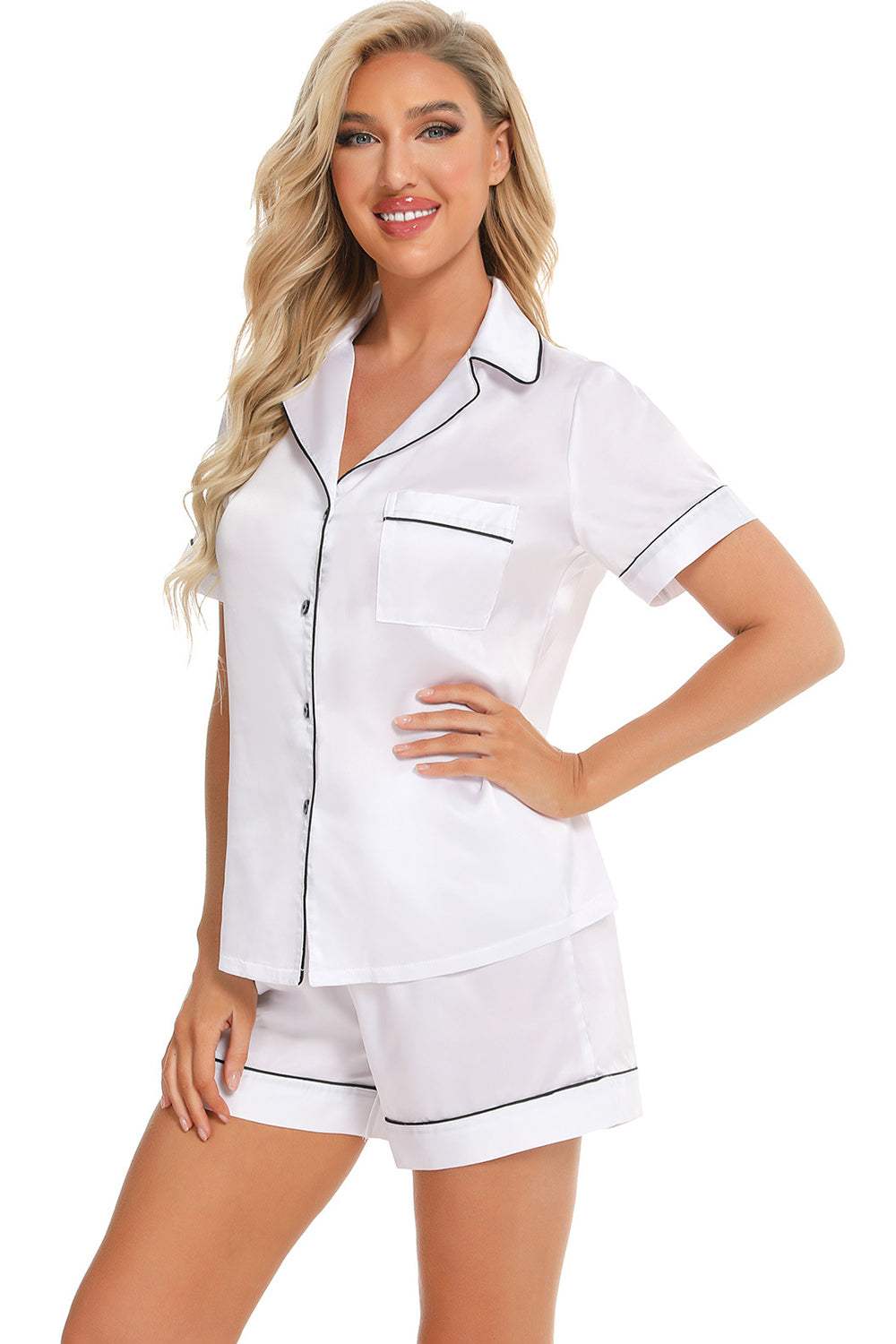 Printed Button Up Short Sleeve Top and Shorts Lounge Set - Trendsi - Flyclothing LLC