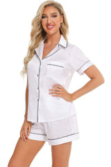 Printed Button Up Short Sleeve Top and Shorts Lounge Set - Trendsi - Flyclothing LLC