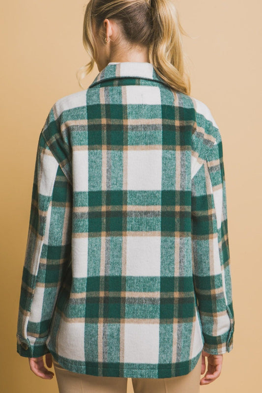 Love Tree Plaid Button Up Shacket - Trendsi