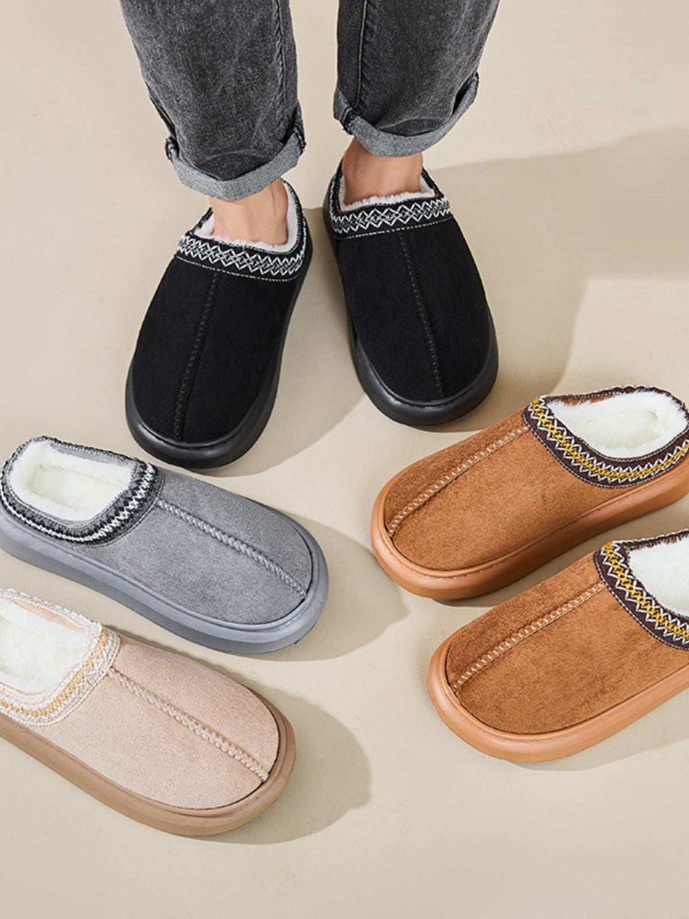 Faux Fur Suede Platform Slippers - Trendsi - Flyclothing LLC