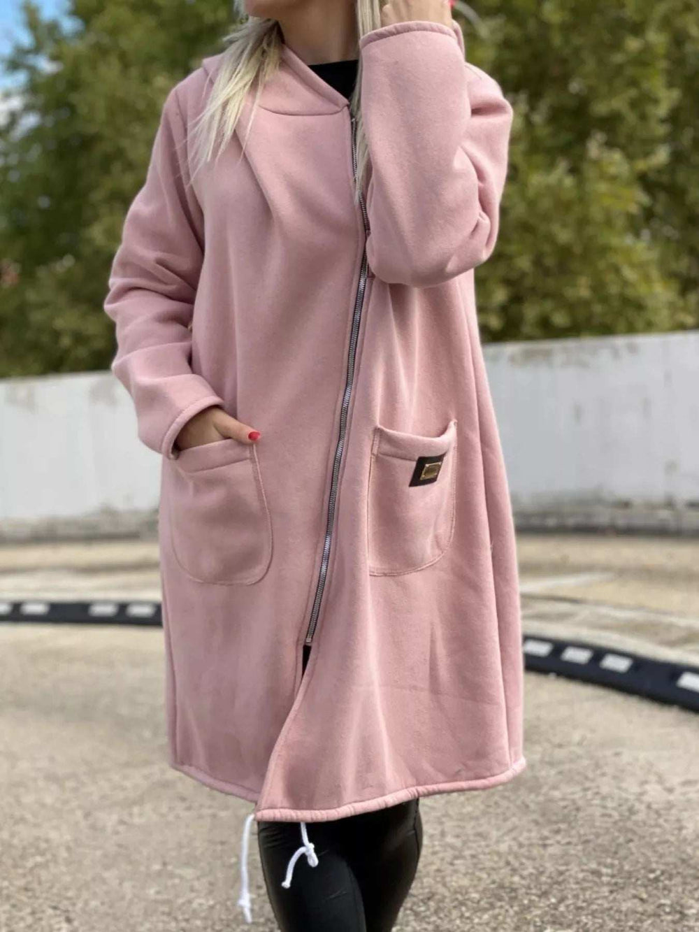 Full Size Asymmetrical Zip-Up Hooded Fleece Outerwear Plus Size - Trendsi - Flyclothing LLC
