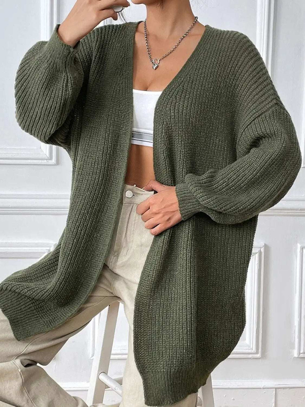 Open Front Long Sleeve Cardigan - Trendsi - Flyclothing LLC