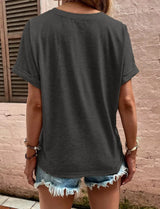 Full Size Casual Notched Short Sleeve Blouse Plus Size - Trendsi - Flyclothing LLC
