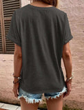 Full Size Casual Notched Short Sleeve Blouse Plus Size - Trendsi - Flyclothing LLC
