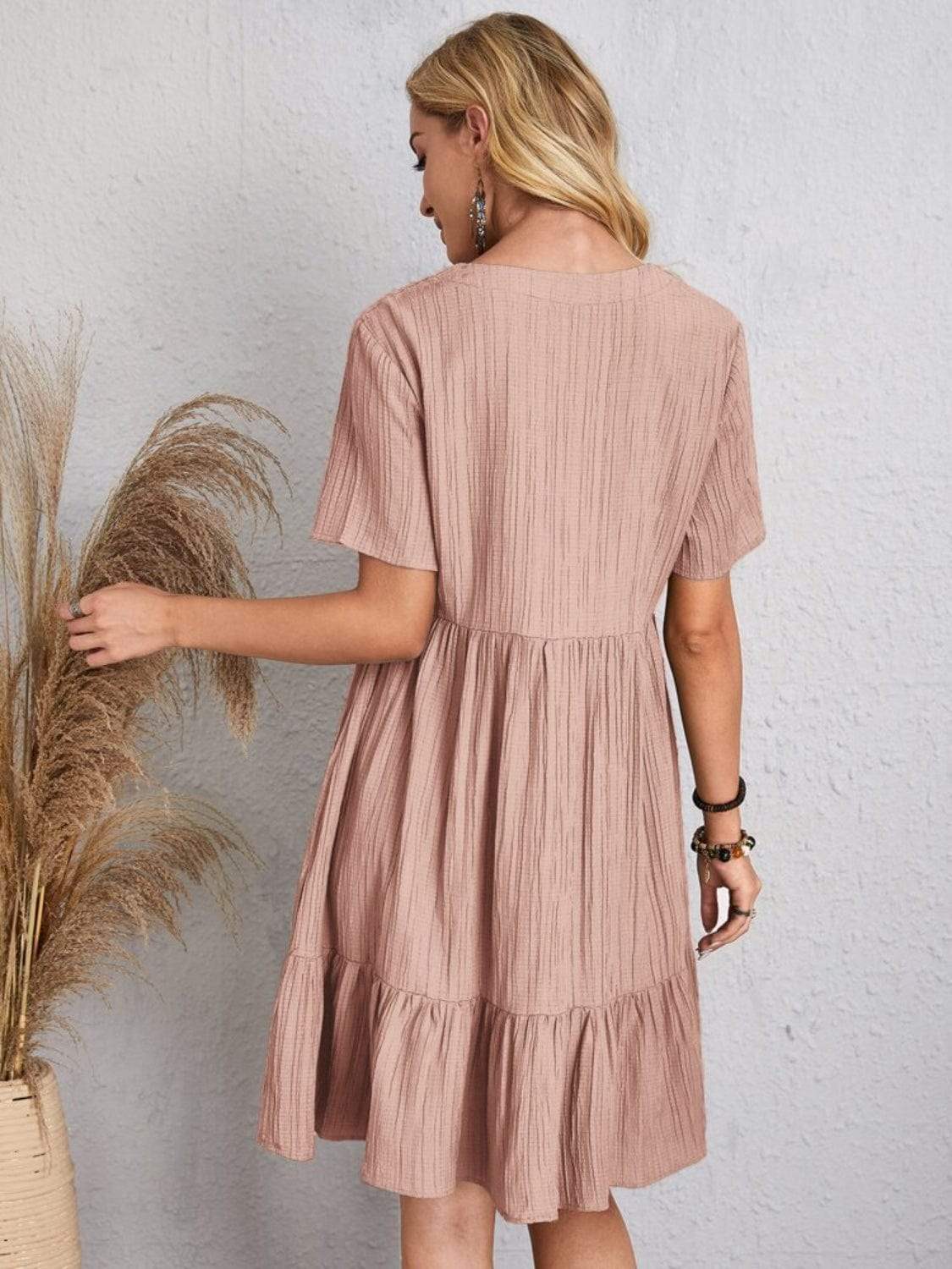 Full Size V-Neck Short Sleeve Dress - Trendsi - Flyclothing LLC