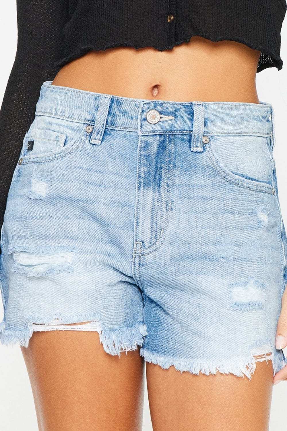Kancan High Waist Frayed Denim Shorts - Trendsi - Flyclothing LLC