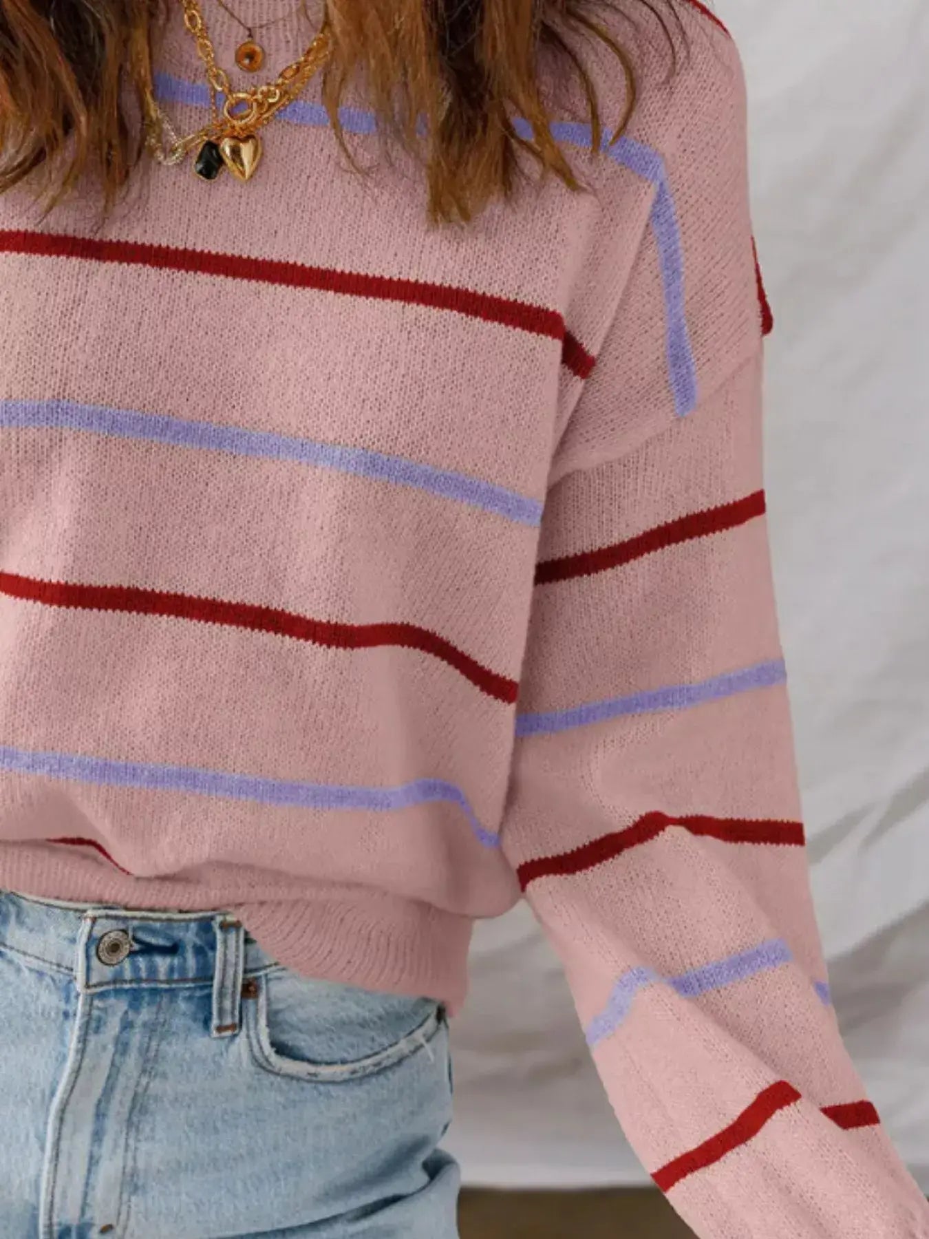 Striped Knit Round Neck Sweater - Trendsi - Flyclothing LLC