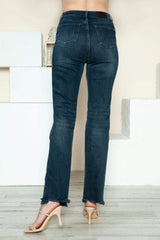 Judy Blue Full Size Button Fly Hem Destroy Straight Jeans - Trendsi - Flyclothing LLC