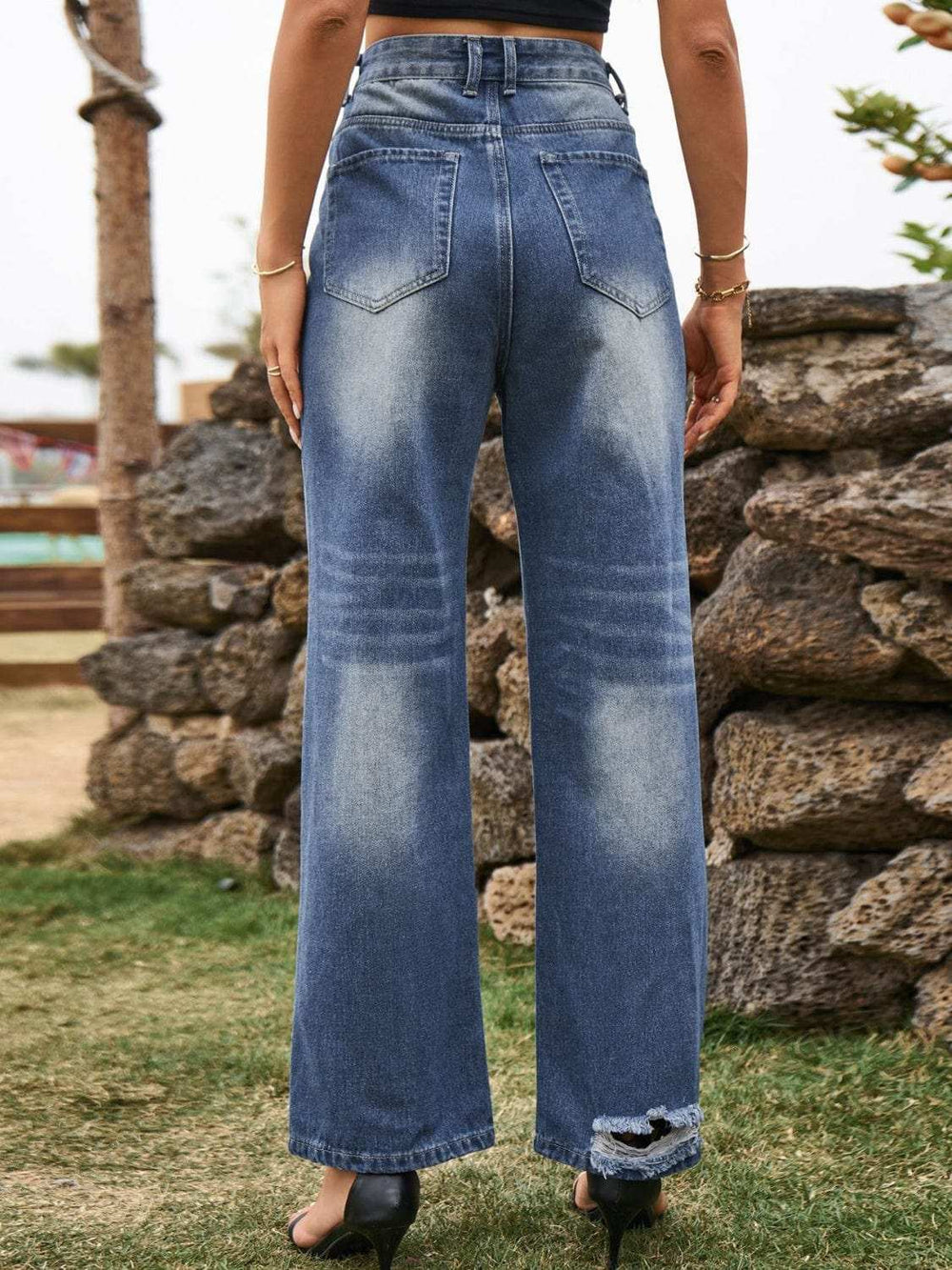 Distressed Jeans with Pockets - Trendsi - Flyclothing LLC