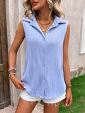 Button Up Collared Neck Tank - Trendsi