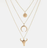 Alloy Three-Layered Bull Head Pendant Necklace - Trendsi - Flyclothing LLC
