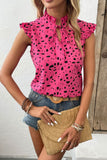 Tied Printed Tie Neck Cap Sleeve Blouse - Trendsi