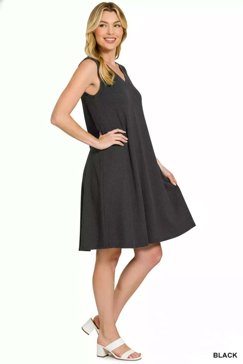 Zenana Raised Rib Sleeveless Mini Dress - Trendsi - Flyclothing LLC