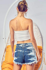 BiBi US Flag Theme Bleached Denim Shorts - Trendsi - Flyclothing LLC