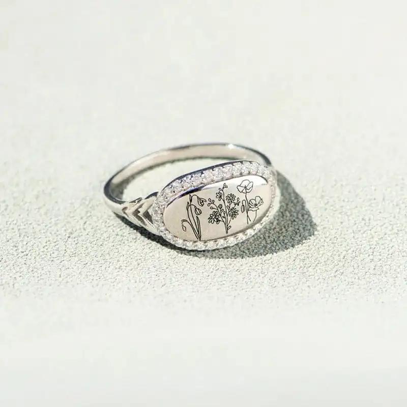 Flower Epoxy Gum Oil Inlaid Zircon Ring - Trendsi