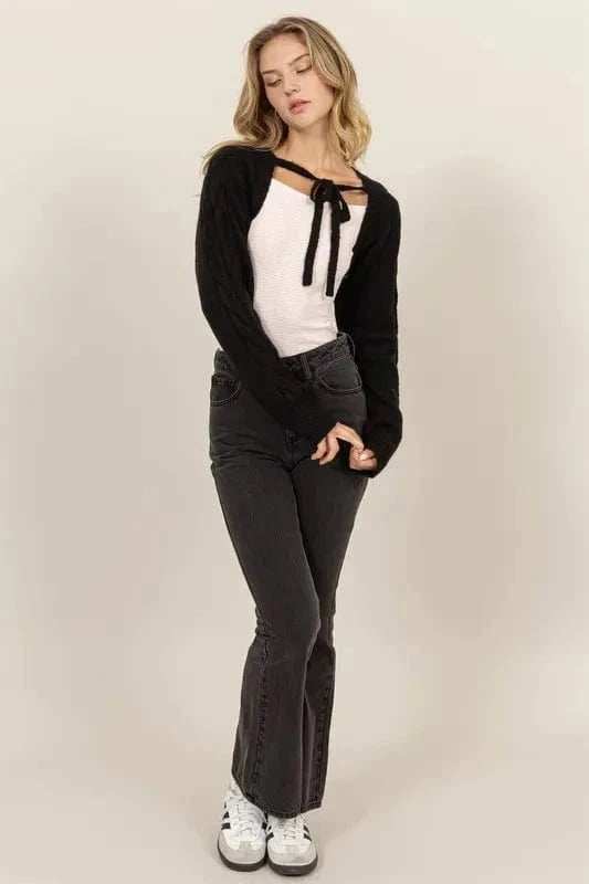 HYFVE Cable-Knit Tie-Front Shrug - Trendsi - Flyclothing LLC