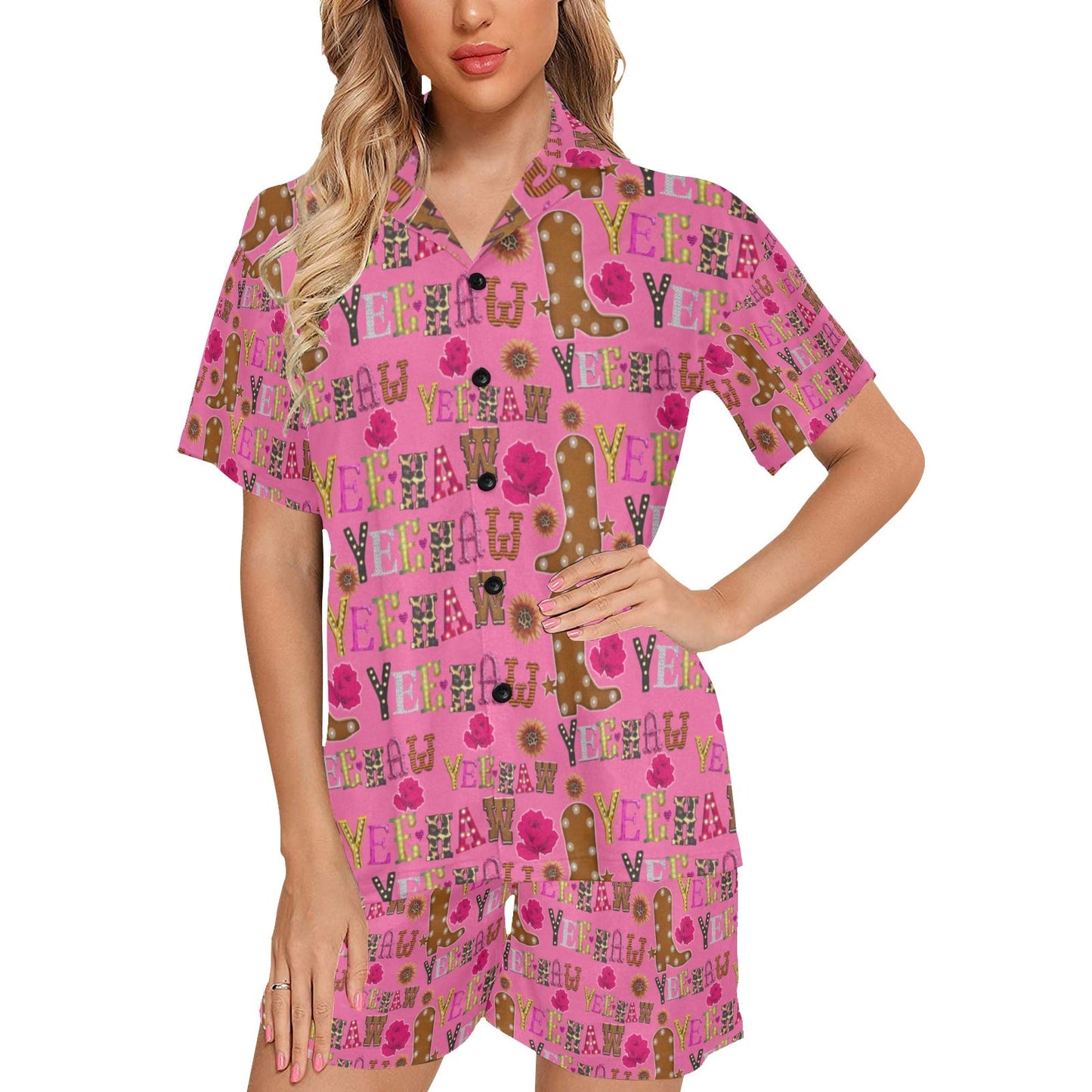 Baha Ranch Pink Yeehaw Women's Western Pajama Set