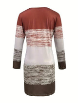 Color Block Round Neck Long Sleeve Dress - Trendsi - Flyclothing LLC