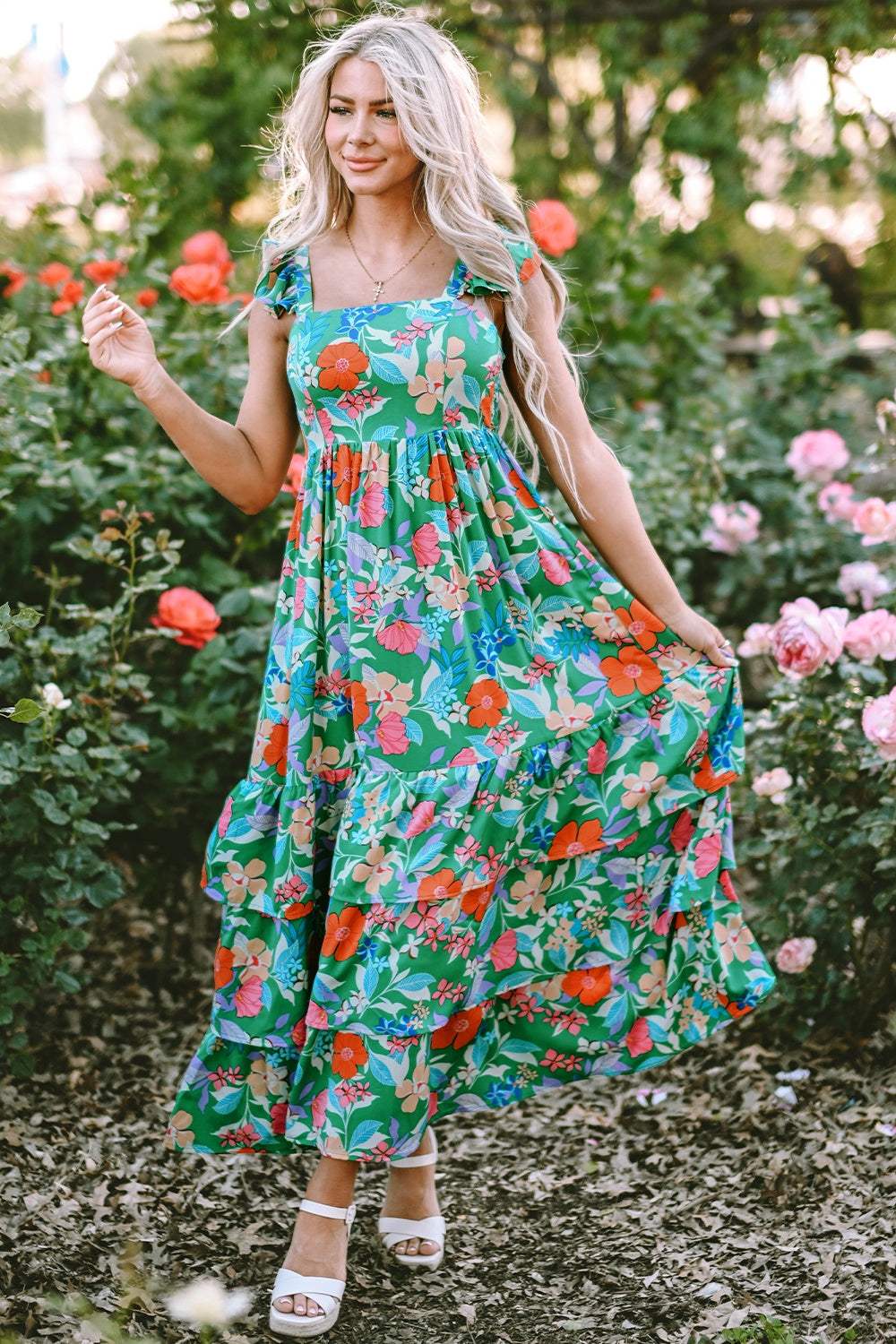Tiered Ruffled Printed Sleeveless Dress - Trendsi - Flyclothing LLC