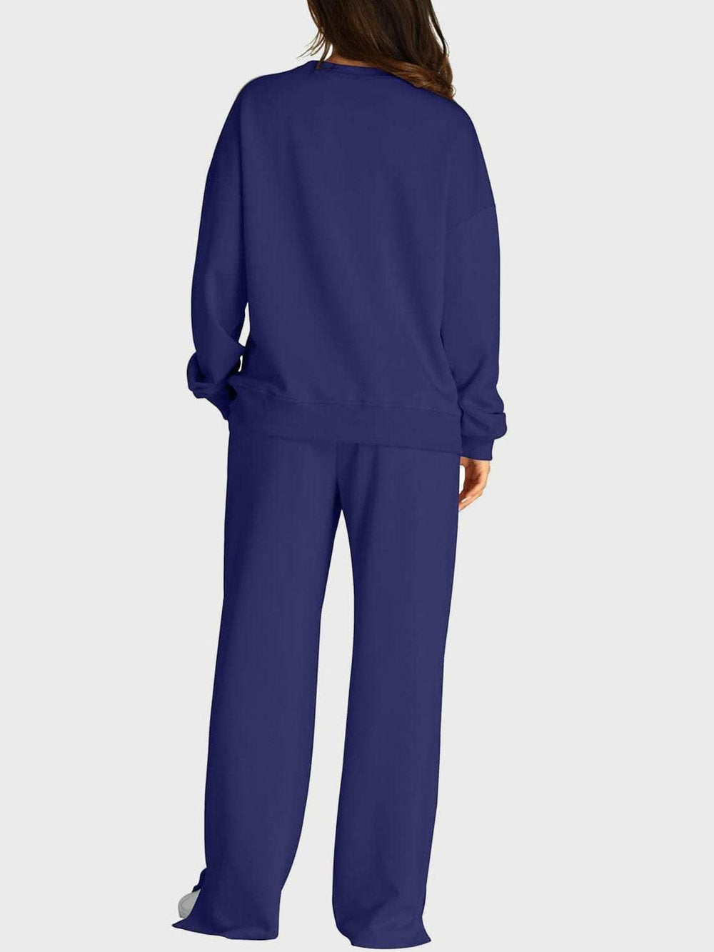 Round Neck Long Sleeve Top and Slit Pants Set - Trendsi - Flyclothing LLC