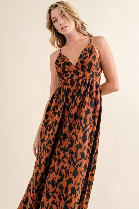 And The Why Leopard Print Plunge Maxi Dress - Trendsi - Flyclothing LLC