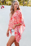 Floral V-Neck Three-Quarter Sleeve Blouse - Trendsi - Flyclothing LLC
