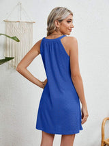 Eyelet Grecian Neck Mini Dress - Trendsi - Flyclothing LLC