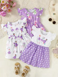 3-Piece Children's Printed Ruffle Sleeve Baby Dress - Trendsi - Flyclothing LLC