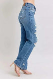 Judy Blue Full Size High Waist Heavy Destroy Straight Jeans Plus Size - Trendsi - Flyclothing LLC