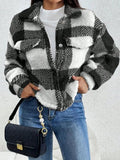 Decorative Pocket Flap Plaid Long Sleeve Jacket - Trendsi