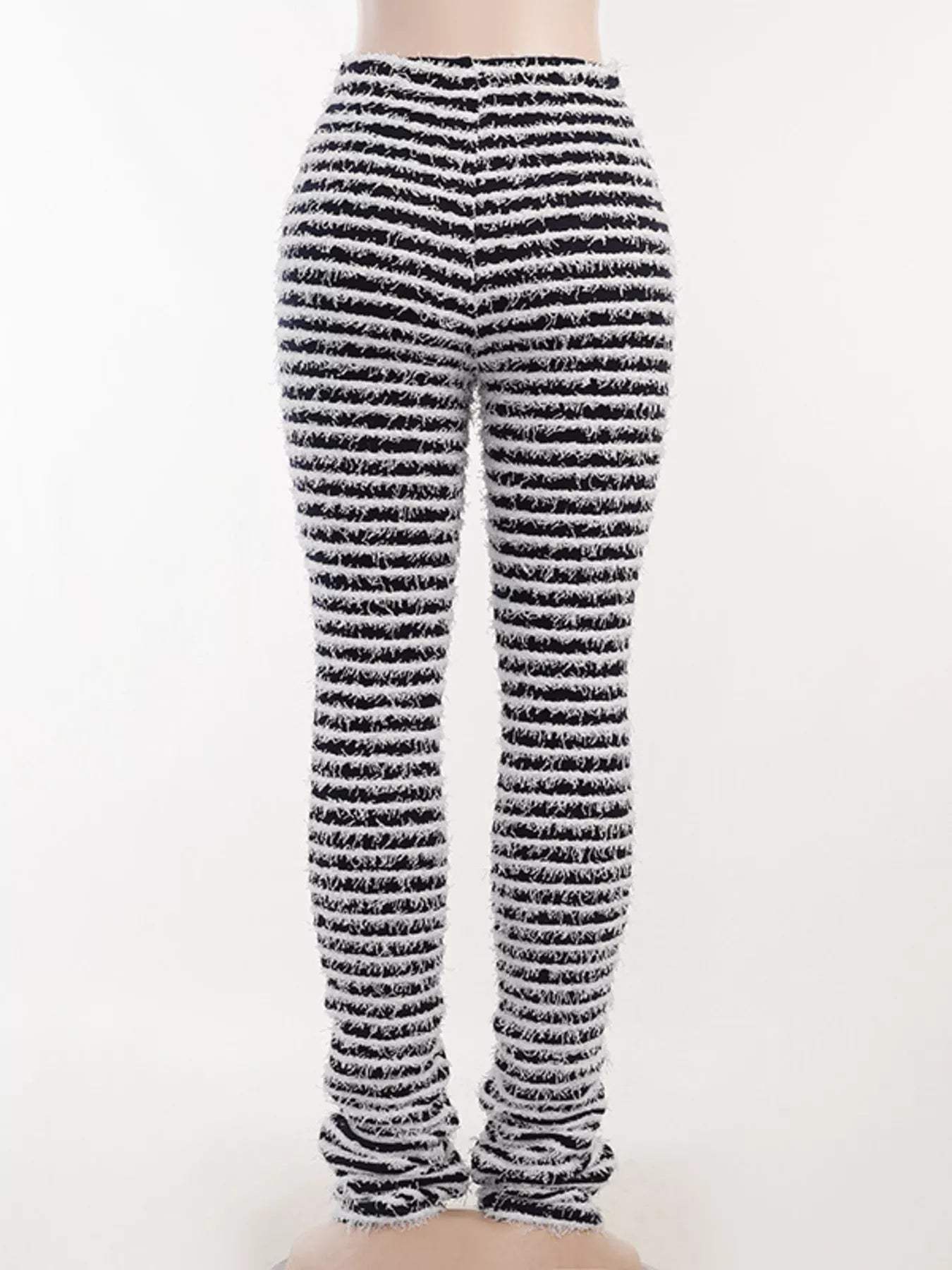 Striped Fuzzy Textured Knit Pants - Trendsi - Flyclothing LLC