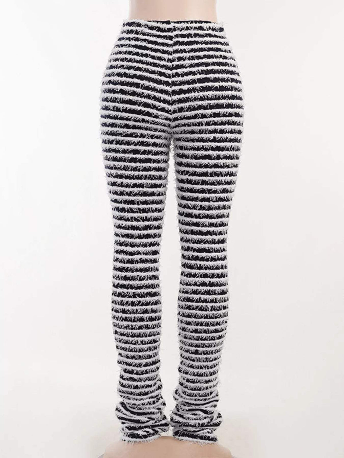 Striped Fuzzy Textured Knit Pants - Trendsi - Flyclothing LLC