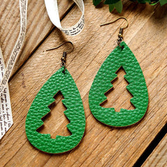 PU Leather Cutout Christmas Tree Earrings - Trendsi