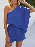 Single Shoulder Batwing Sleeve Romper - Trendsi - Flyclothing LLC