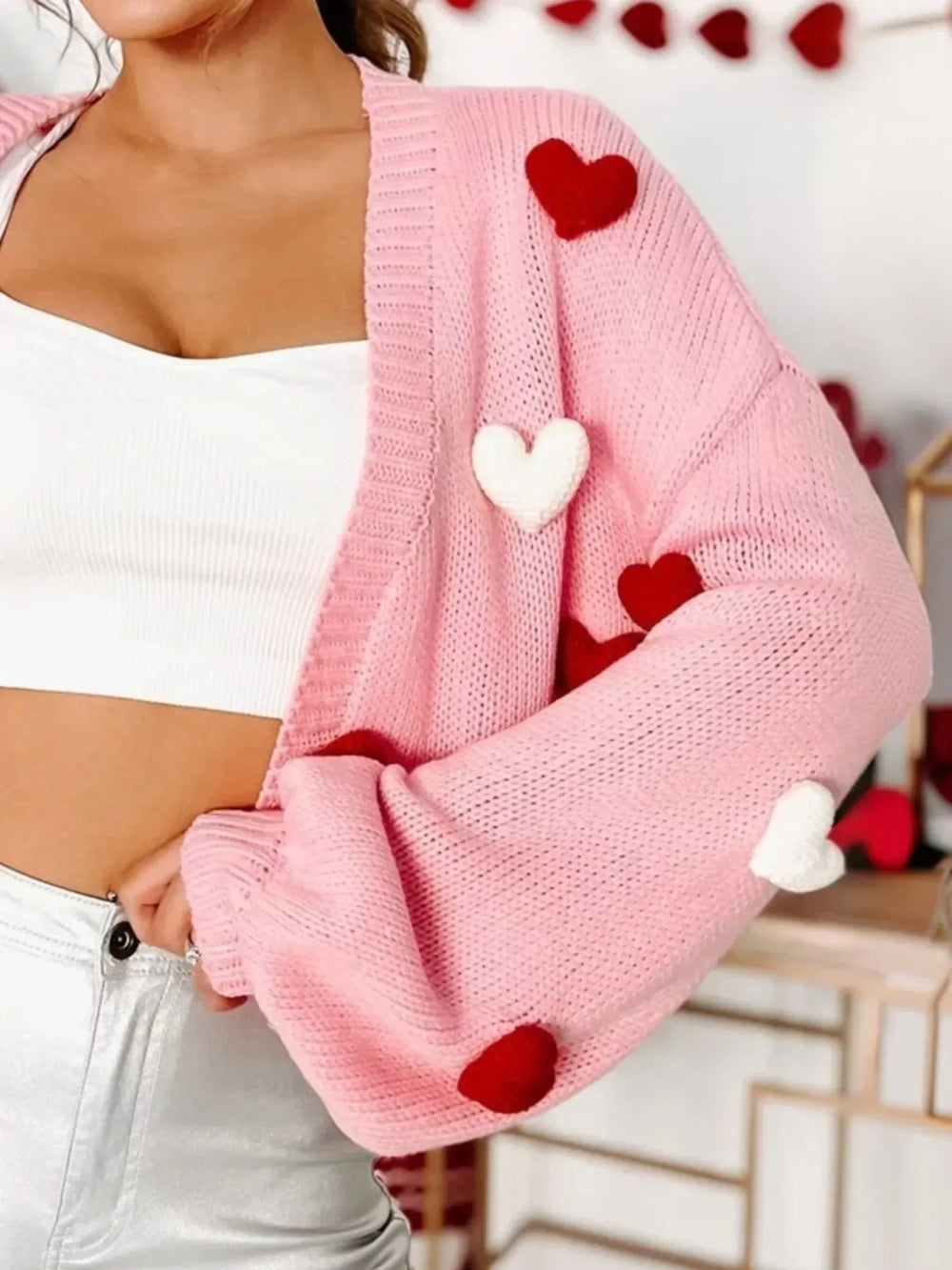 Heart Open Front Cardigan - Trendsi - Flyclothing LLC