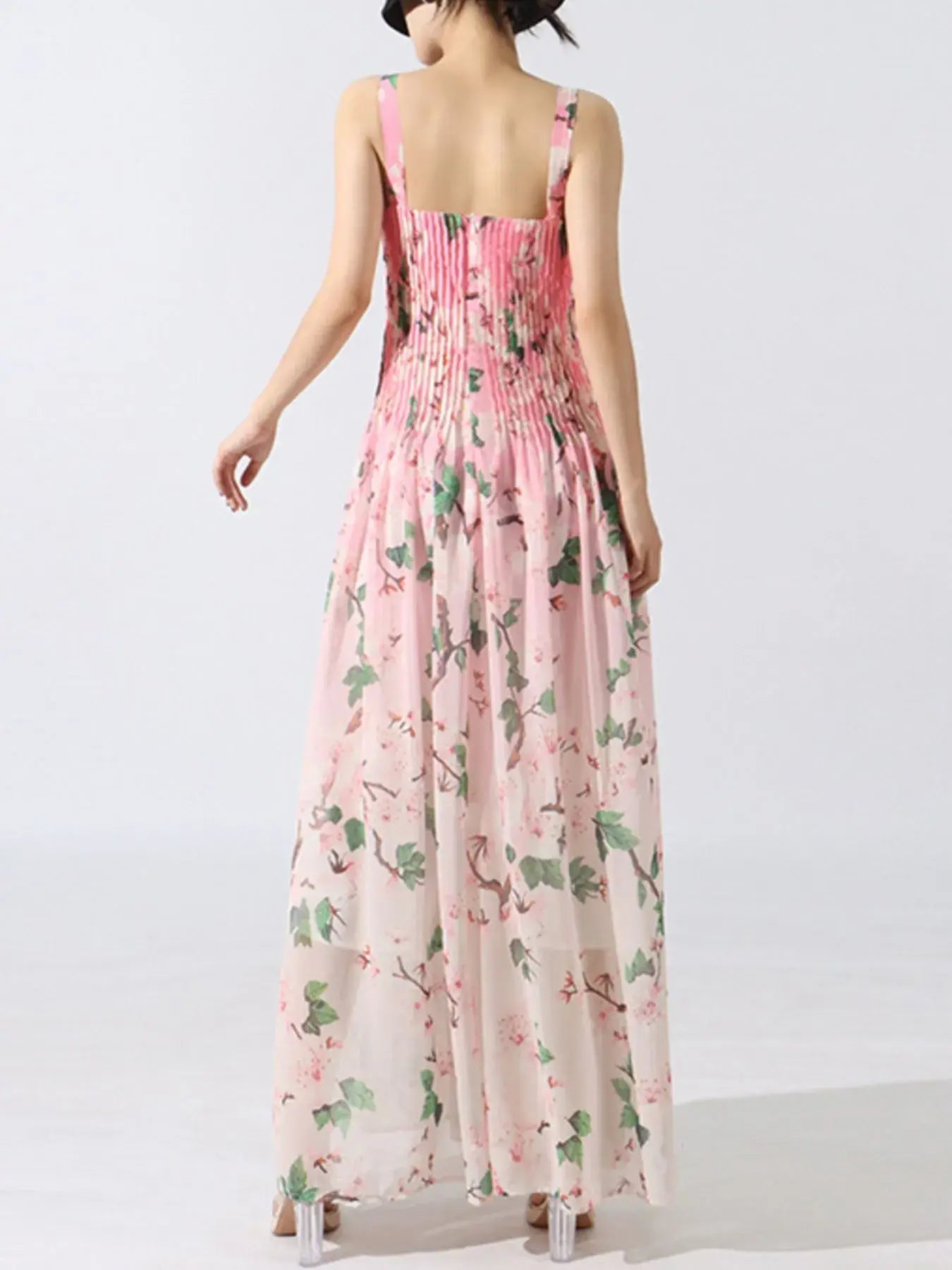 Floral Print Pleated Maxi Dress - Trendsi - Flyclothing LLC