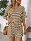 Striped Round Neck Short Sleeve Top and Shorts Set - Trendsi - Flyclothing LLC