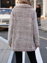 Pocketed Collared Neck Long Sleeve Plush Jacket - Trendsi - Flyclothing LLC