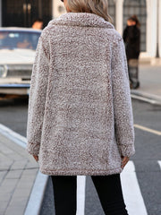 Pocketed Collared Neck Long Sleeve Plush Jacket - Trendsi