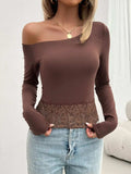 Single Shoulder Long Sleeve Lace T-Shirt - Trendsi - Flyclothing LLC