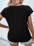 Contrast V-Neck Short Sleeve T-Shirt - Trendsi - Flyclothing LLC
