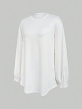 Smocked Cuff Round Neck Long Sleeve T-Shirt - Trendsi - Flyclothing LLC
