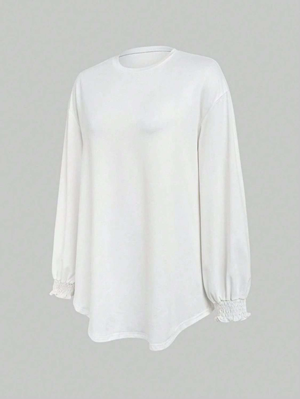 Smocked Cuff Round Neck Long Sleeve T-Shirt - Trendsi - Flyclothing LLC
