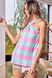 BiBi Multi Color Plaid Brushed Neck Tank - Trendsi