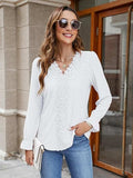 Lace Detail Eyelet V-Neck Flounce Sleeve Blouse - Trendsi - Flyclothing LLC