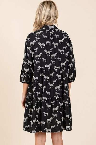 Mittoshop Zebra Print Button Down Shirt Mini Dress - Trendsi - Flyclothing LLC