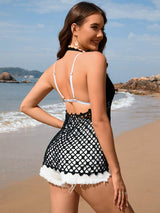 Tied Openework Halter Neck Cover-Up - Trendsi - Flyclothing LLC