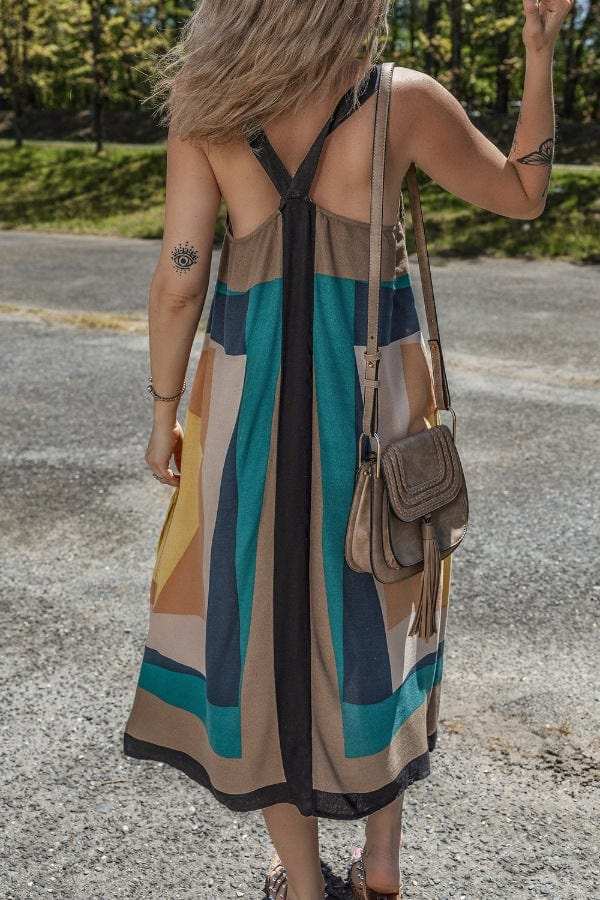 Color Block Square Neck Wide Strap Dress - Trendsi - Flyclothing LLC