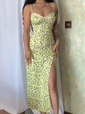 Floral Print Lace Trim Slit Midi Dress - Trendsi - Flyclothing LLC